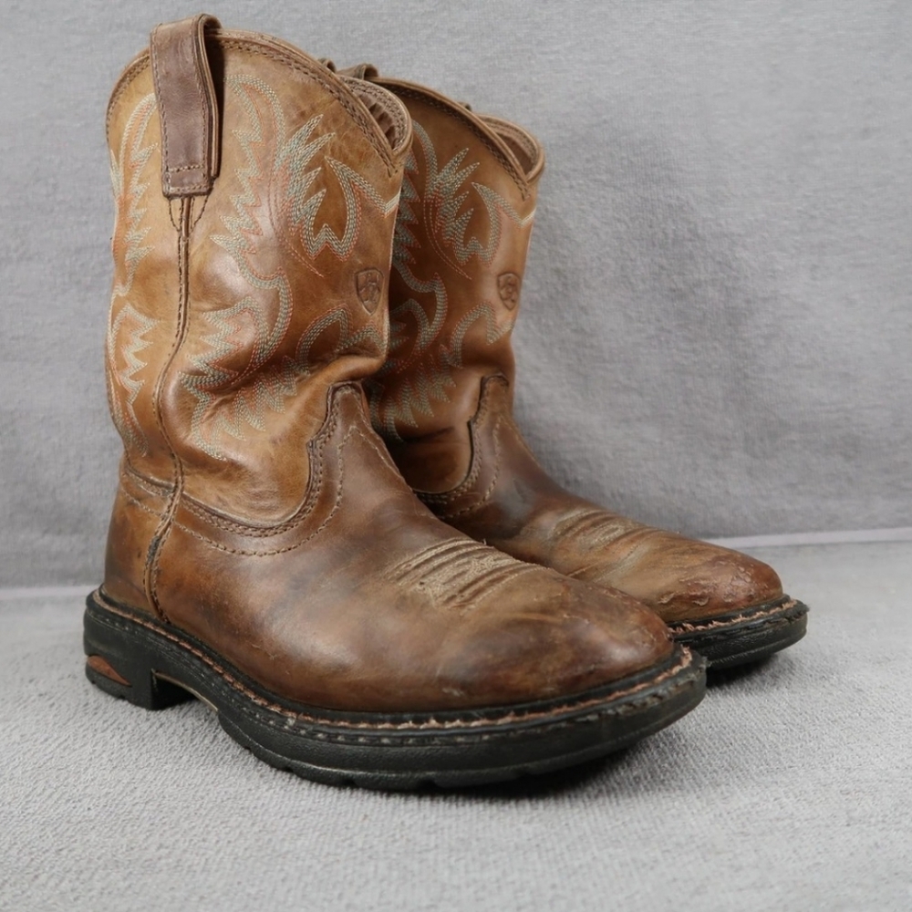 Ariat Shoes Womens 7.5 Tracey Work Boots Western Leather Pull On Round Toe Brown